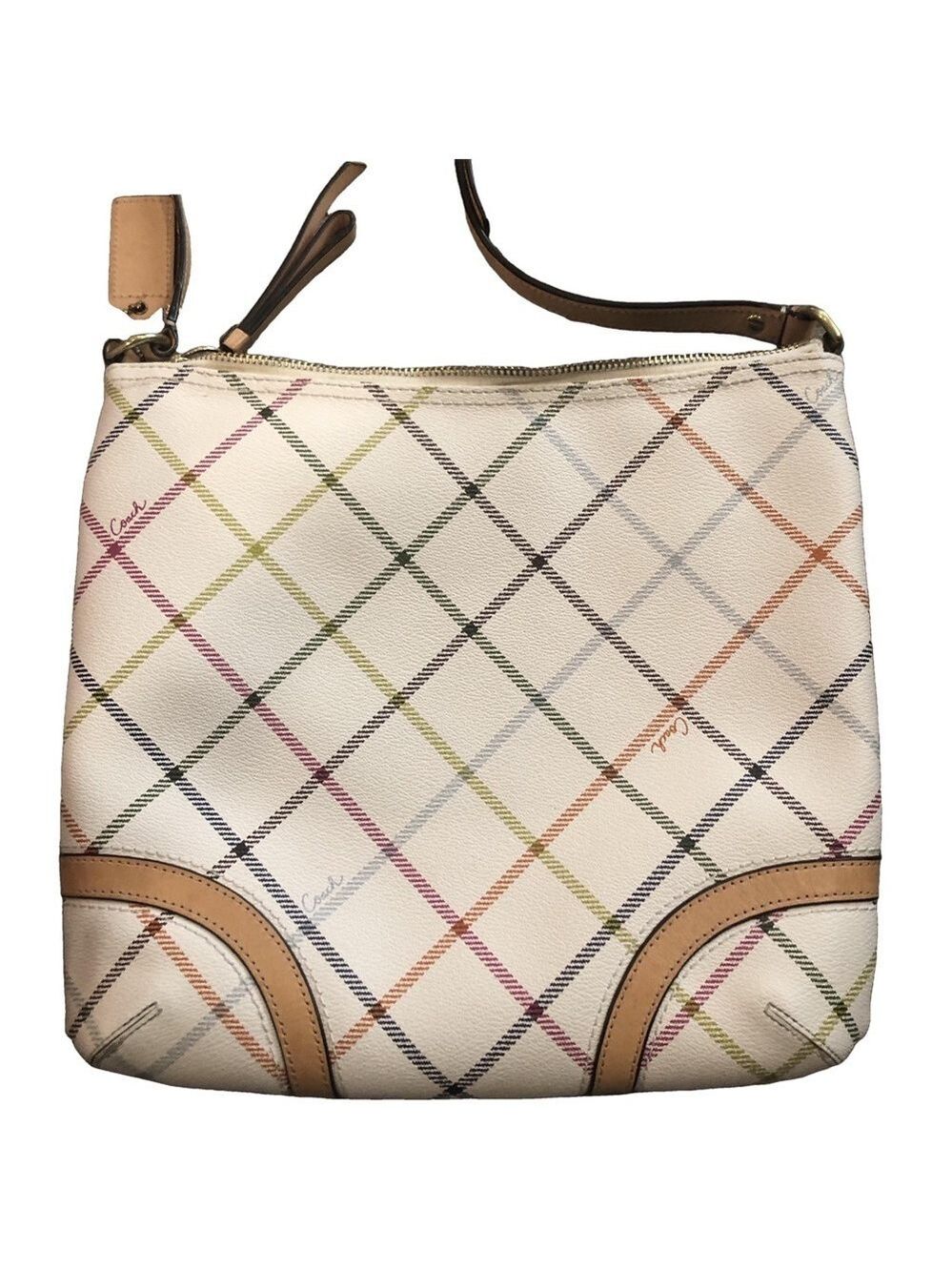 Coach Factory Peyton diagonal tattersall plaid shoulder crossbody zipper close - Picture 2 of 15